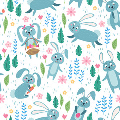 Rabbit forest Seamless Pattern. A Woodland animals