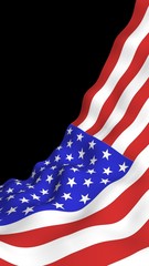 Obraz premium Waving flag of the United States of America on a dark background. Stars and Stripes. State symbol of the USA. 3D illustration