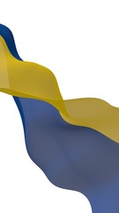 The flag of Ukraine on a white background. National flag and state ensign. Blue and yellow bicolour. 3D illustration waving flag