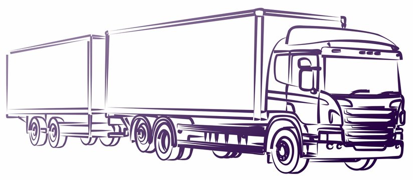 recommend clip art: A sketch of the long truck with the trailer.