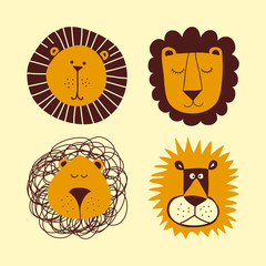 Lion bundle set - funny vector character drawing. Lettering poster or t-shirt textile graphic design. / Cute lion character illustration. Handwritten text.