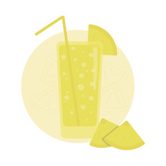 Pineapple juice monochrome flat design, blue circle in the background. Isolated vector illustration