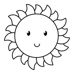 Sun smiling cartoon in black and white