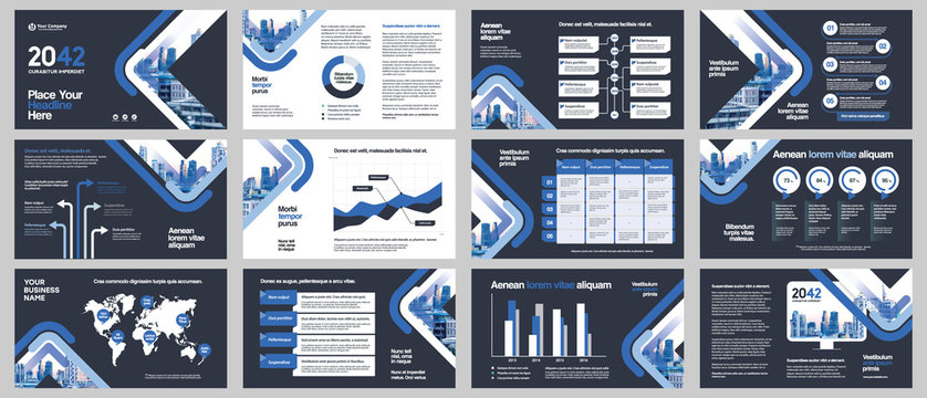 City Background Business Company Presentation with Infographics Template.