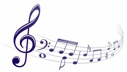 The stylized symbol with music notes.