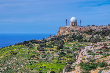 Fototapeta na wymiar View over Dingli Cliffs and Aviation radar, Malta
