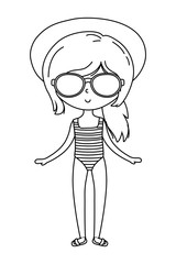 summer and kids cartoon in black and white
