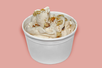 Top view of nuts gelato ice cream in cup