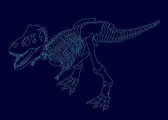 Contour of a dinosaur skeleton. Isometric view. Vector illustration