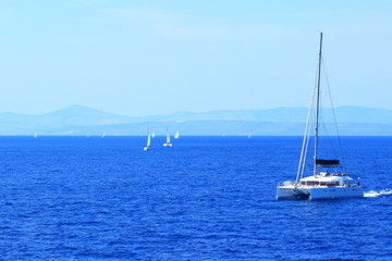 Obraz premium Nautical vessels on Adriatic sea near island Hvar, in Croatia; beautiful sunny day
