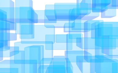 Blue and white abstract digital and technology background. The pattern with repeating rectangles. 3D illustration