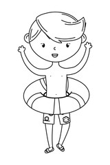 summer and kids cartoon in black and white