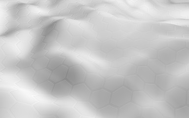 White honeycomb with a gradient color on a light background. Perspective view on polygon look like honeycomb. Wavy surface. Isometric geometry. 3D illustration