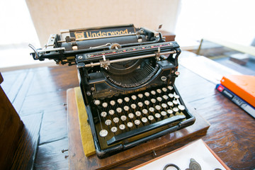 Old typewriter on the word in the junk shop