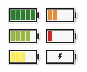 battery set with different charge levels with shadow