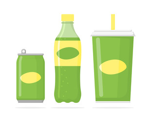 set cans and glass of drink, vector