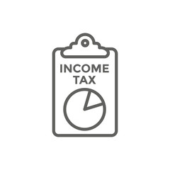 Tax concept with percentage paid, icon and income idea. Flat vector outline illustration.