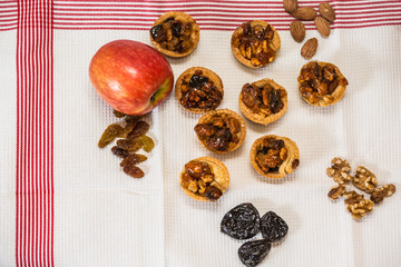 The baskets with filling nuts and dried fruits