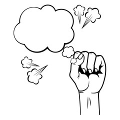 Pop art hand clenched cartoon in black and white