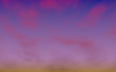 Cumulus pink clouds in the purple sky at sunset. Abstract group of clouds in the evening. 3D illustration