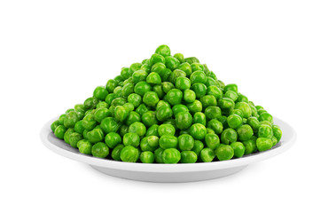 Peas in a white plate on a white background