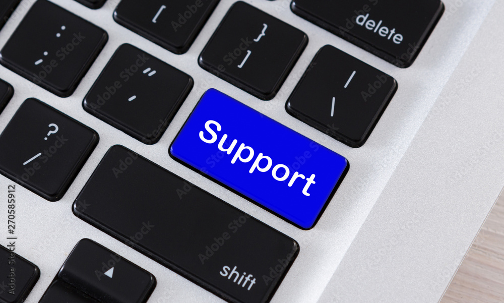 Poster Blue keyboard button with text Support on it