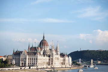 Budapest. Hungary. view of the parliament building on a sunny day