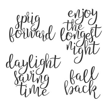 Modern Calligraphy Ink Of Word Daylight Vector. Stylish Typography Inscription With Handwritten Calligraphy Sprig Forward Enjoy Longest Night Daylight Time Ball Back Decoration. Text Flat Illustration