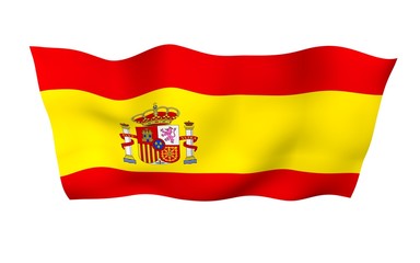 The flag of Spain. Official state symbol of the Kingdom of Spain. Concept: web, sports pages, language courses, travelling, design elements. 3d illustration