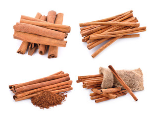 Cinnamon and powder isolated on a white background