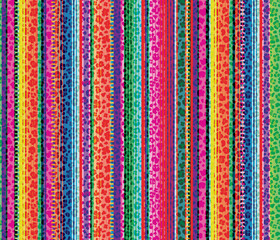Colorful seamless mexican style and leopard pattern, serape stripes background