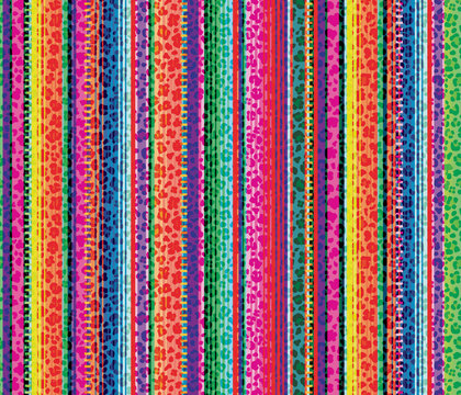 Colorful seamless mexican style and leopard pattern, serape stripes background