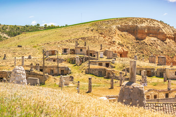Spanish village with traditional wineries (Baltanás, Castilla y Leon, Spain)