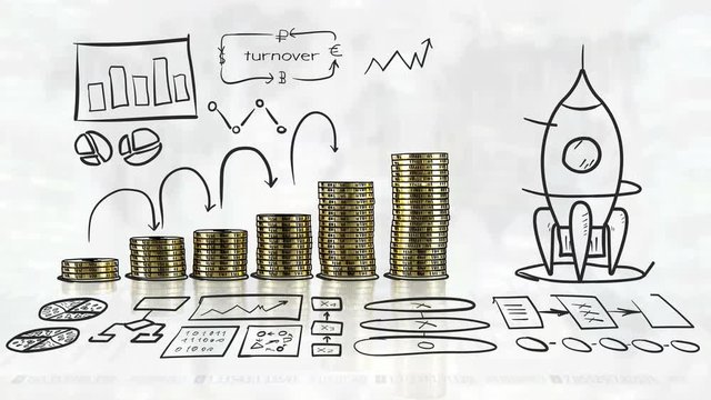 Financial growth and startup in hand-drawn infographics