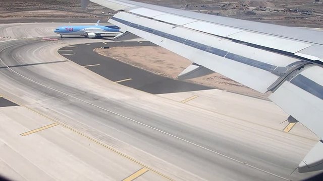 airplane landing in the city of Tenerife, Canary Islands, Spain.