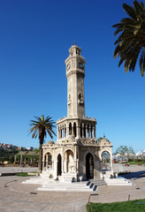 The Clock Tower (Saat Kulesi) on Konak Square in the center of Izmir on a sunny morning.