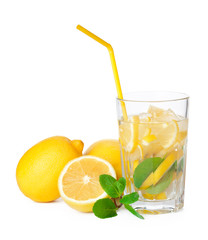 Glass of lemonade isolated on white background