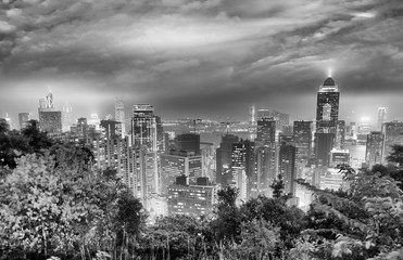 Panorama of Hong Kong City skyline. Night view from The peak Hongkong