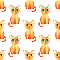 watercolor cute cat seamless pattern on white bacground