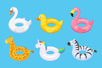 Collection of colorful floats cute kids toys set in different animals - Vector illustration.