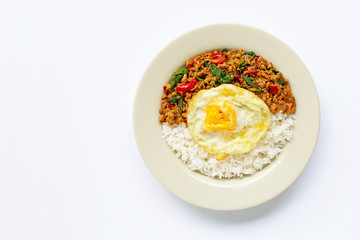 Rice topped with stir-fried pork with holy basil and fried egg