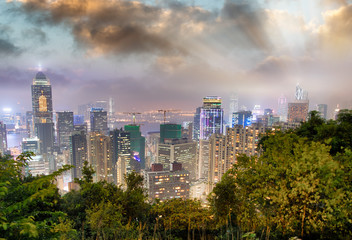 Fototapeta na wymiar Panorama of Hong Kong City skyline. Night view from The peak Hongkong