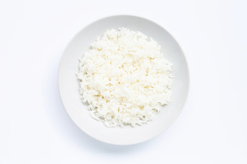 Dish of rice isolated on white