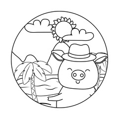 cute animal enjoying summer time cartoon