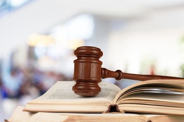 Law scales on table background. Symbol of justice