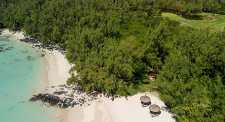 Obraz premium Aerial view of Ile Aux Cerfs in Mauritius