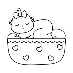 baby sleeping in a cradle in black and white