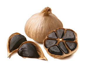 Tasty black garlic isolated on white background