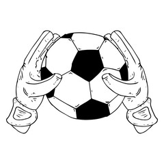 Glove goalkeeper icon. Vector illustration of goalkeeper glove with ball. Hand drawn goalkeeper glove with a soccer ball.