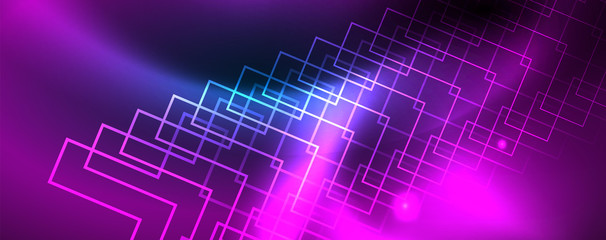 Neon glowing techno lines, hi-tech futuristic abstract background template, vector
